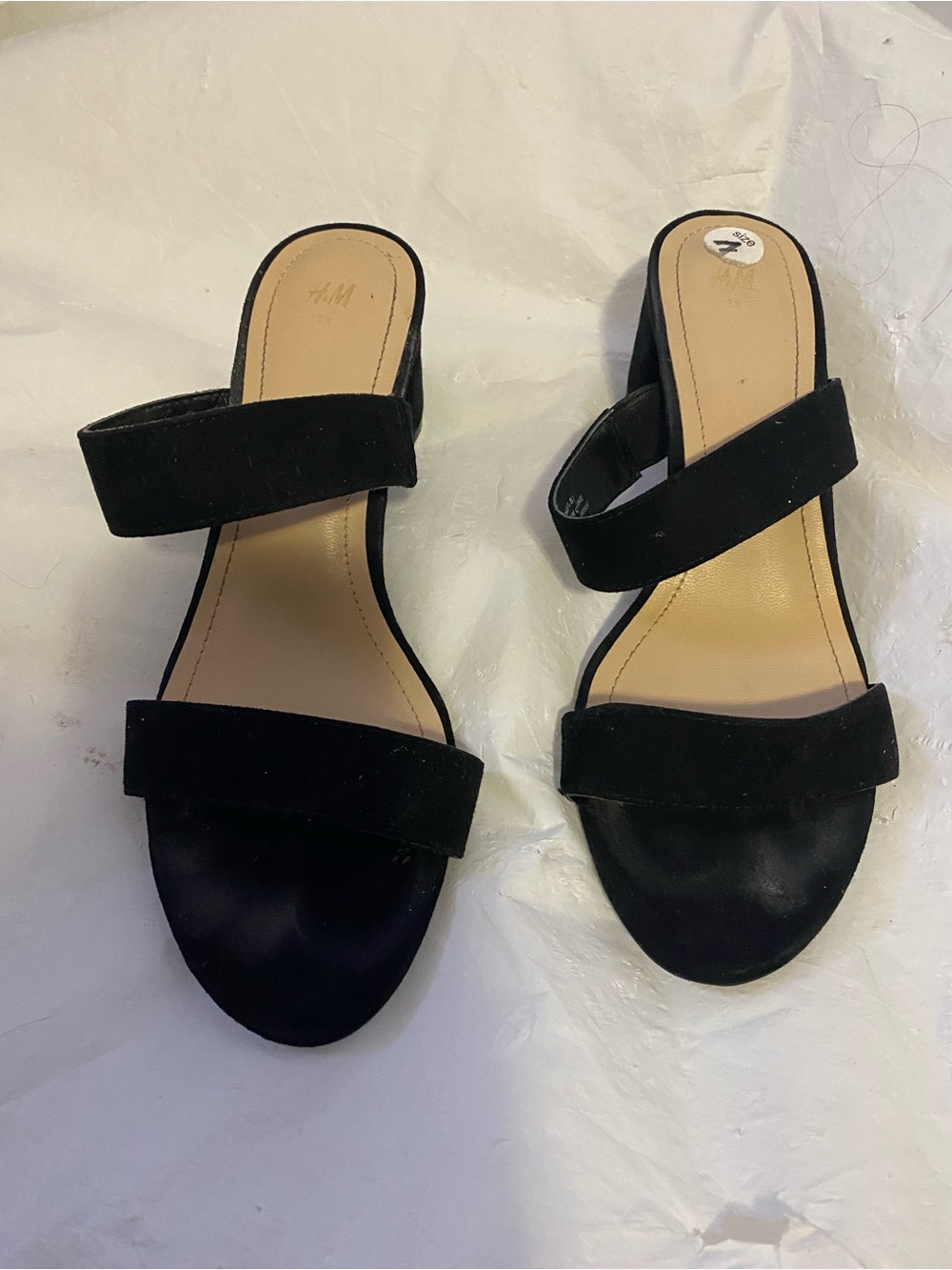 H&M Black Double-Strap Suede Slide Mules